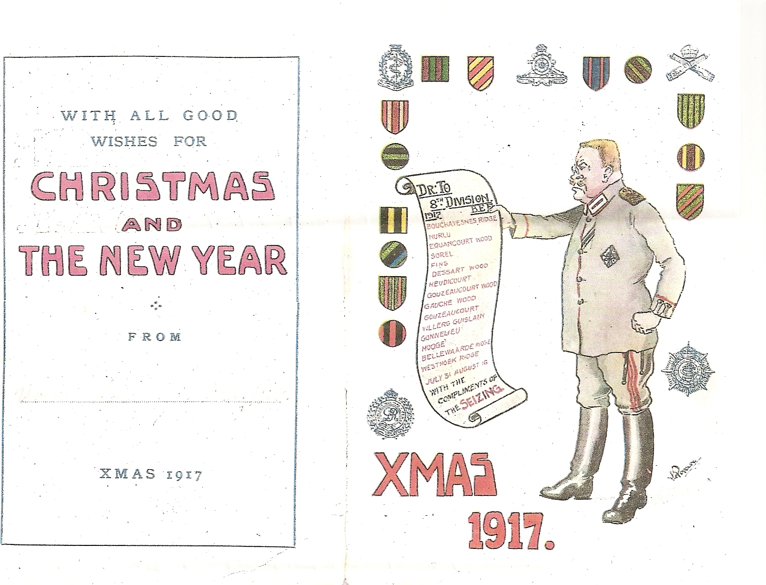 Christmas Card sent by Robert William Blackett MM to his parents 1917